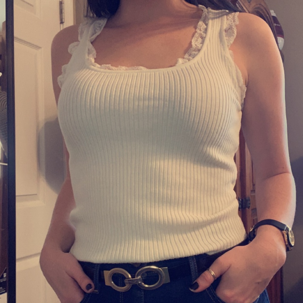 White ruffle tank